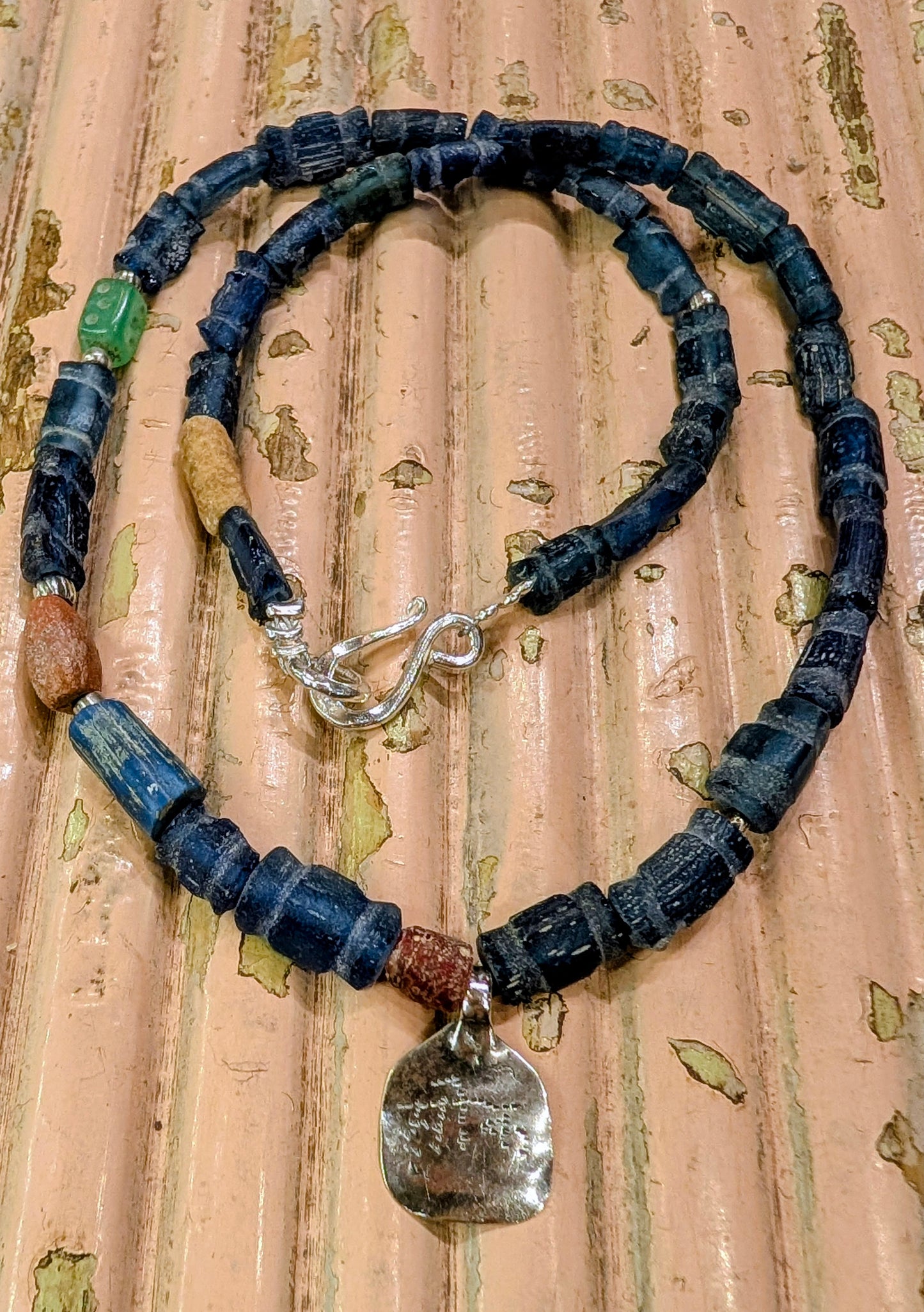 Antique excavated blue glass beads