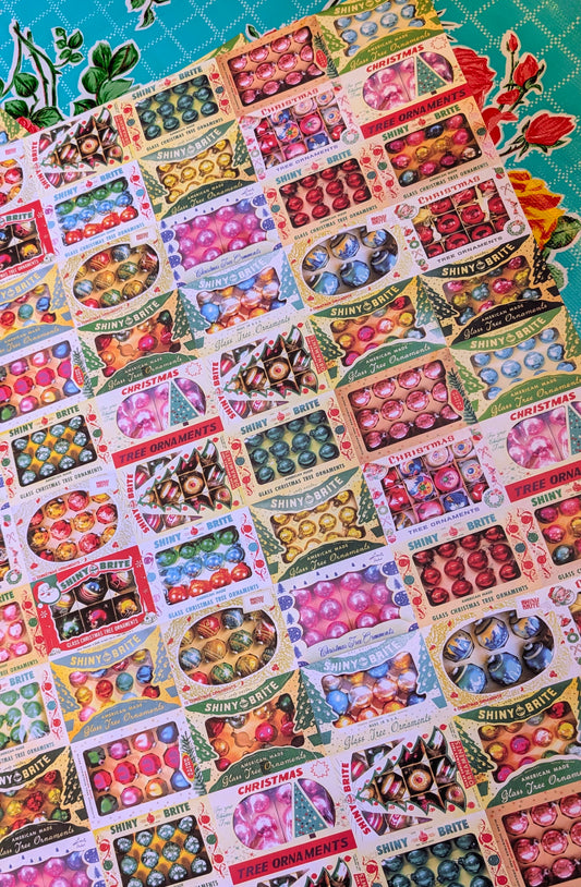 A vintage style Christmas is the best Christmas!!

Nostalgia and shine aplenty with these gorgeous vintage Shiny Brite Christmas box designs.

Shiny Brite started in 1937 and  was a German/ American glass ornaments maker.All their designs came on beautifully designed boxes.

Wrap presents and make fabulous crafting and displays with these....

70cm x 50cm

Price is for 3 sheets of paper, lightly folded.