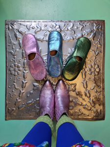 Soft leather metallic slippers .. size 40