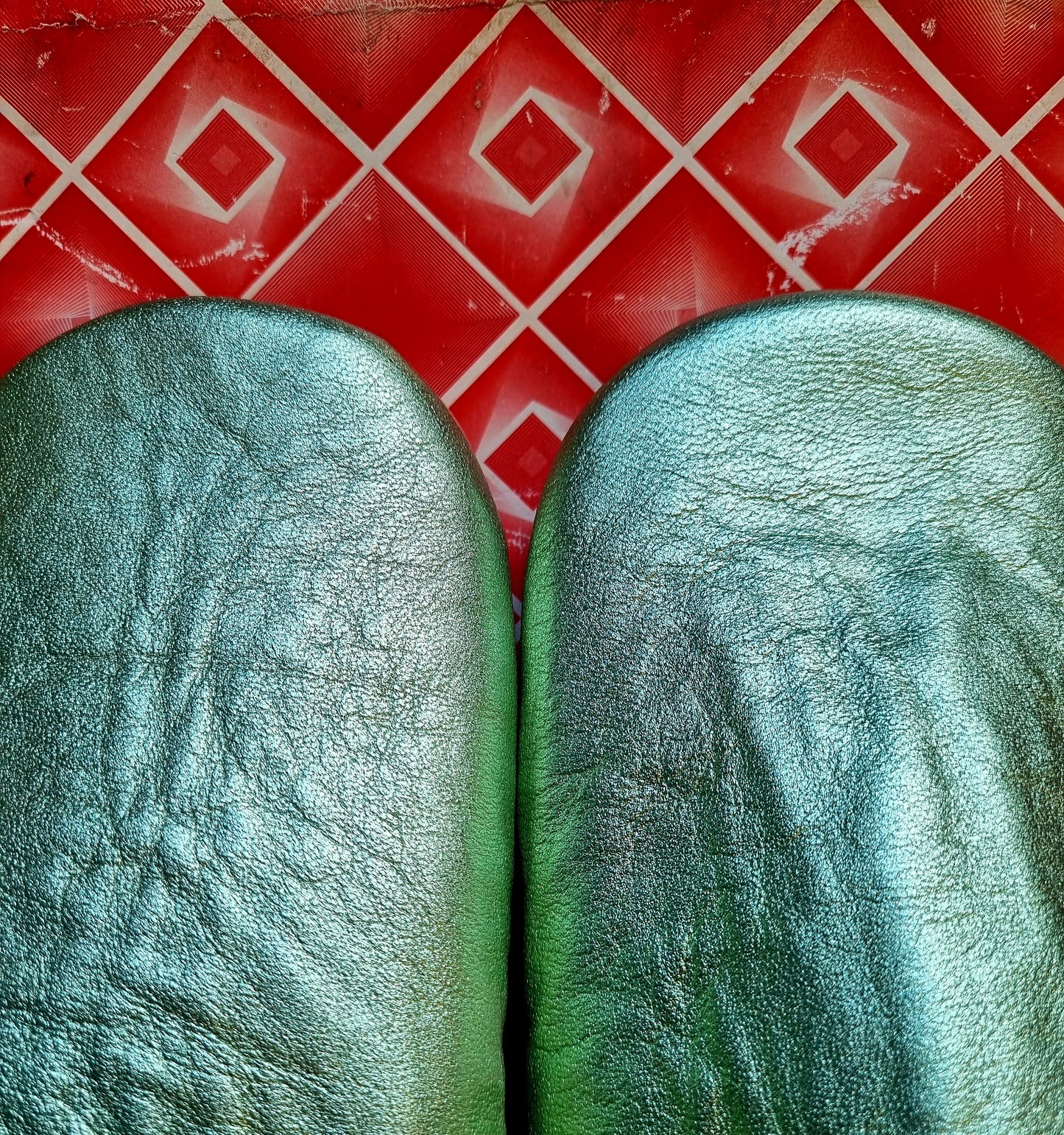 Soft leather metallic slippers .. size 41