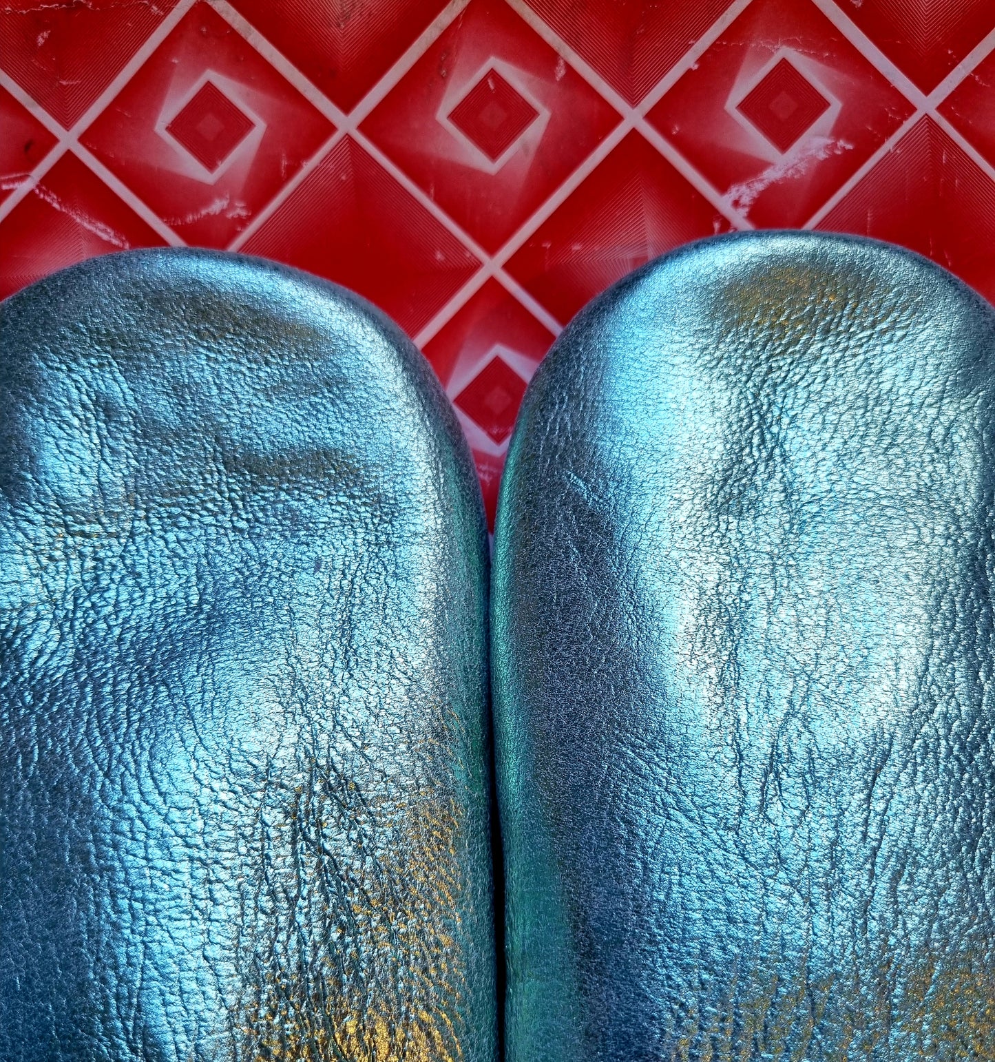 Soft leather metallic slippers .. size 41