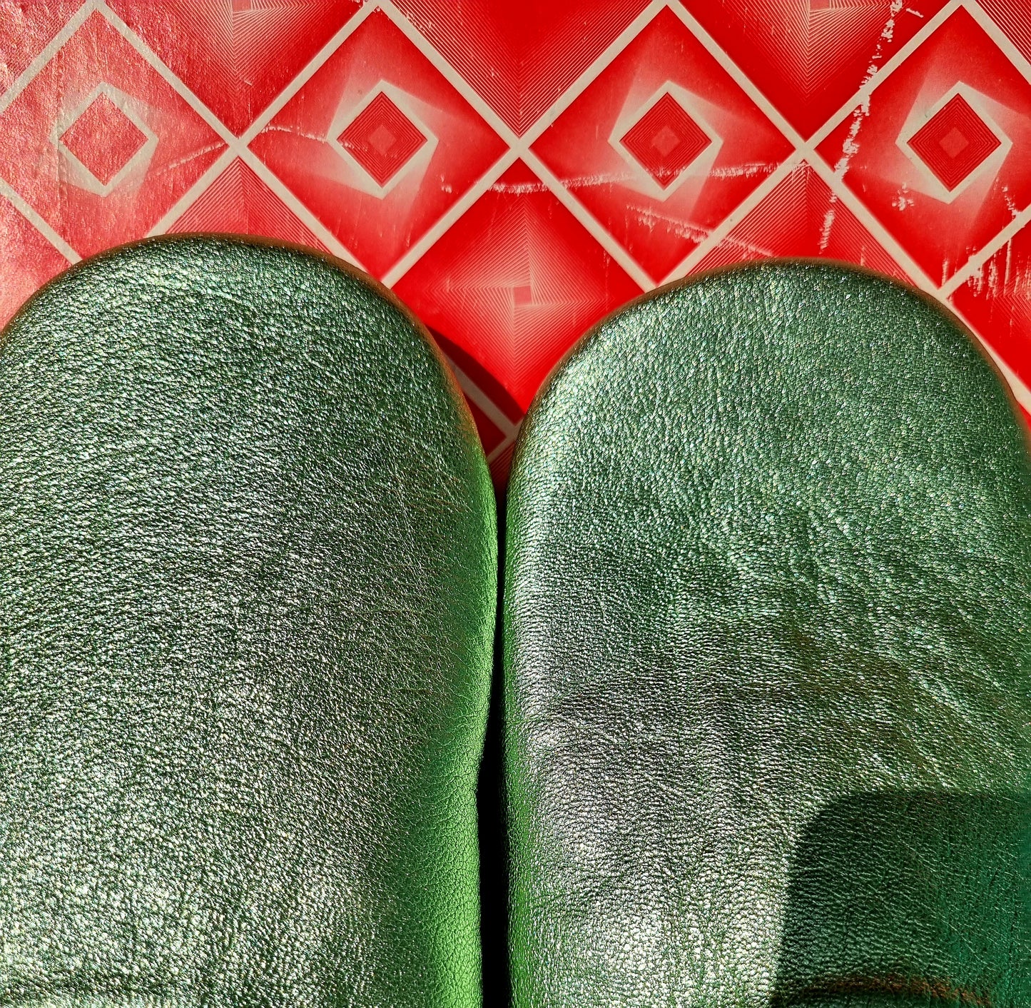 Soft leather metallic slippers .. size 40