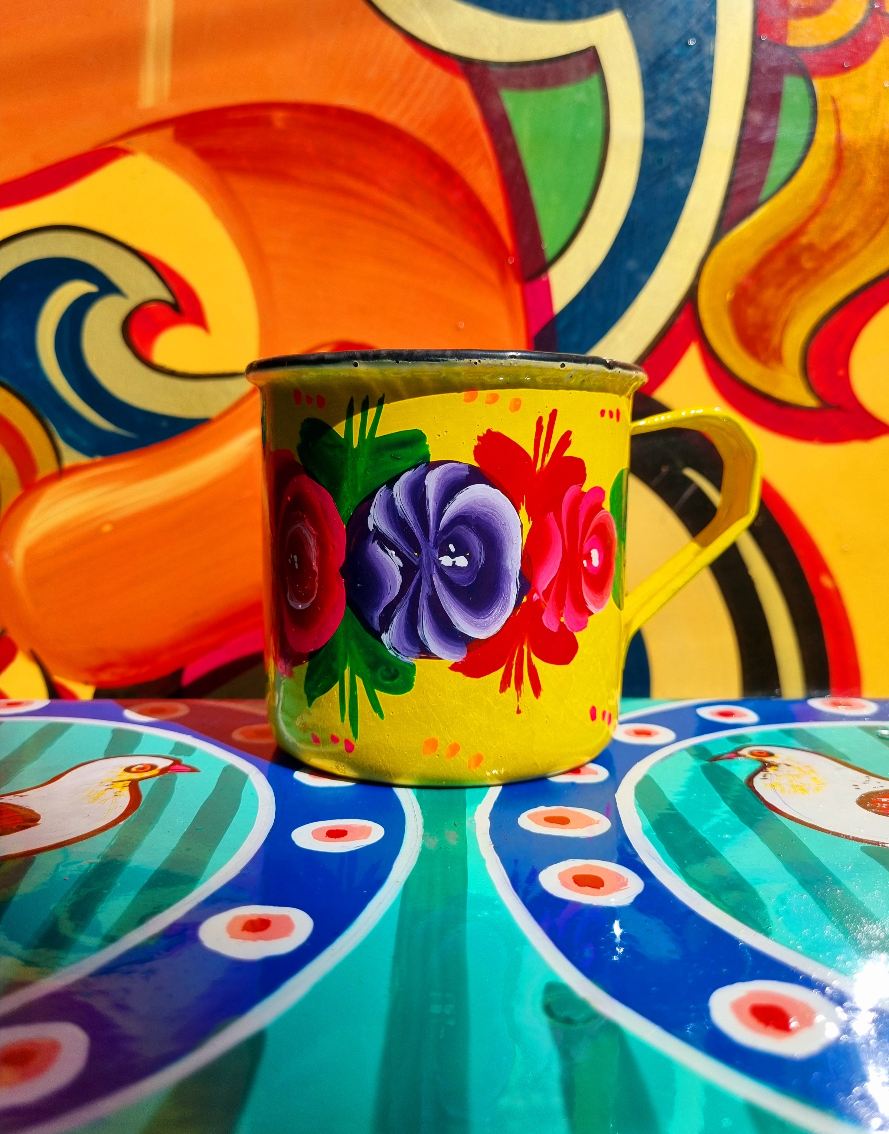 Painted truck art enamel mugs