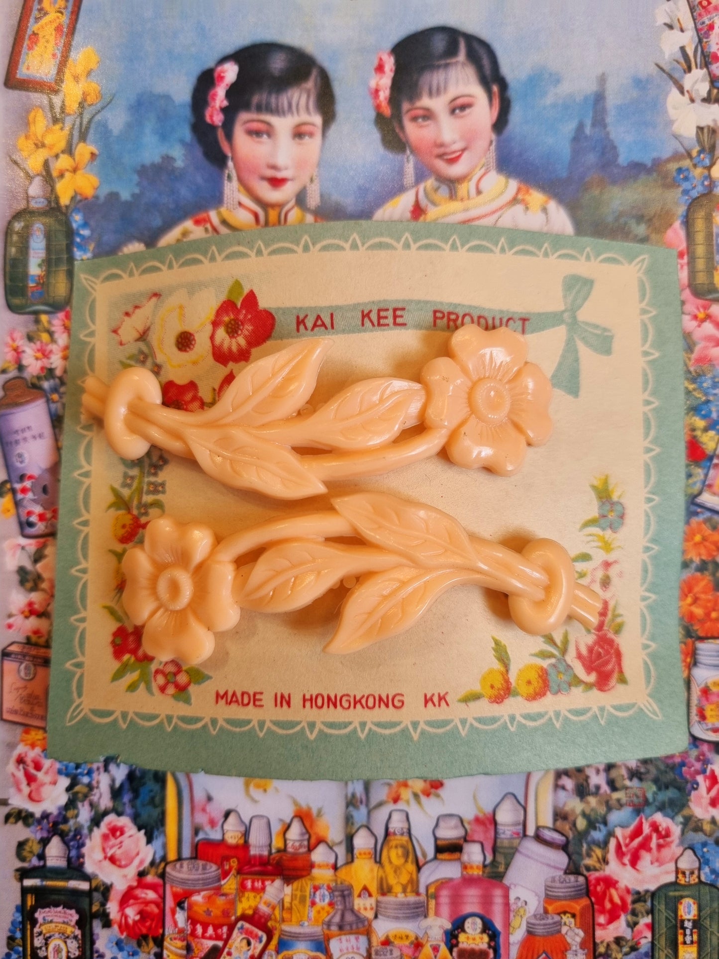 Vintage floral hair slide pair