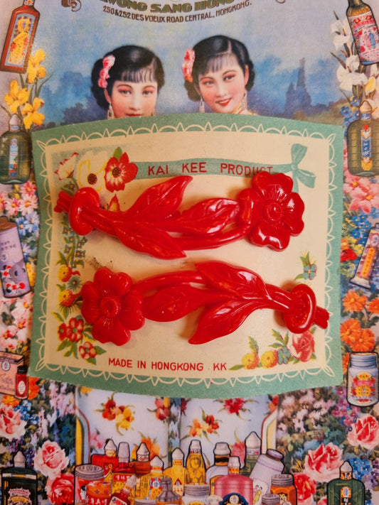 Vintage floral hair slide pair
