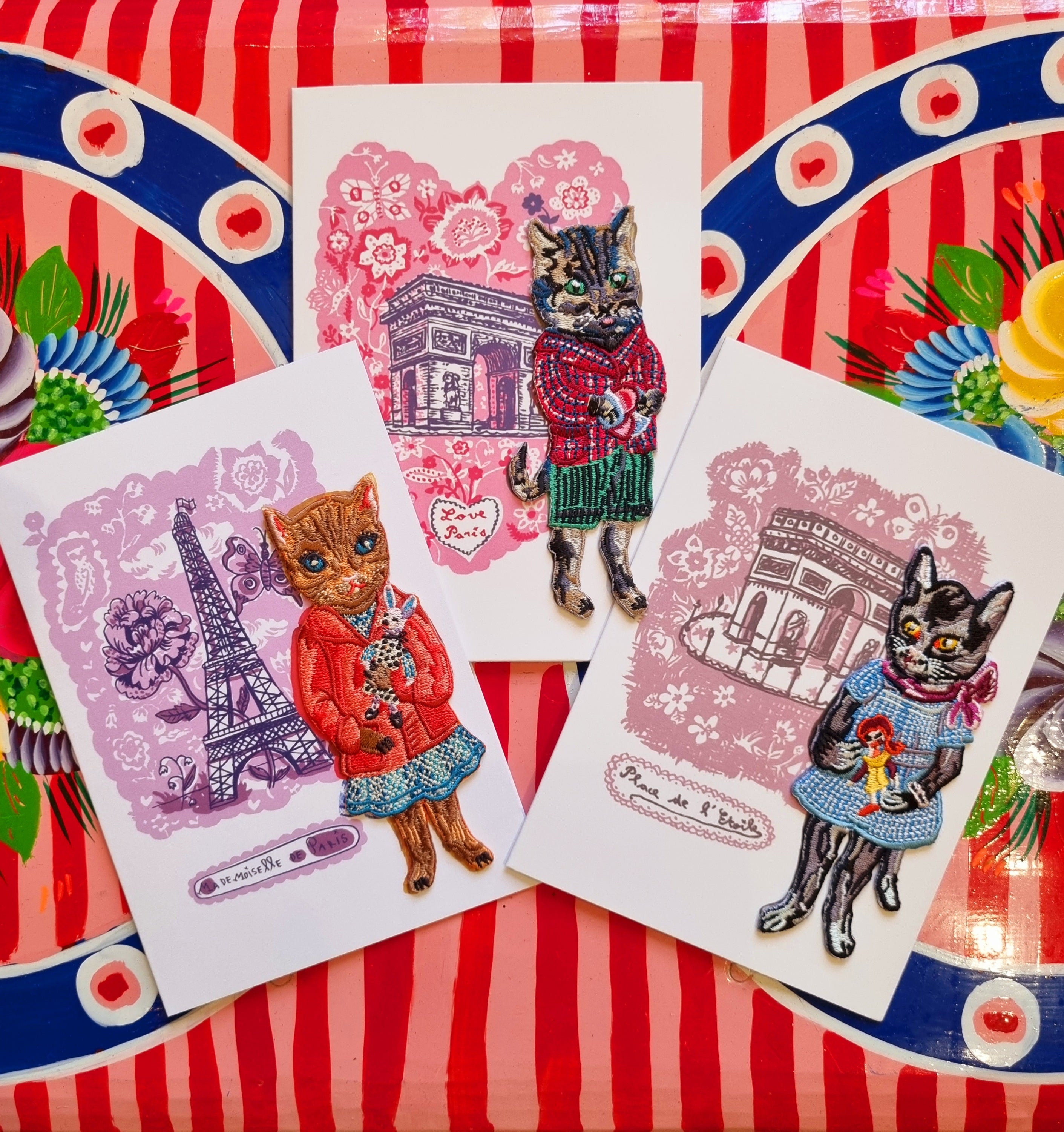 Cat iron on patch cards by Nathalie Lete