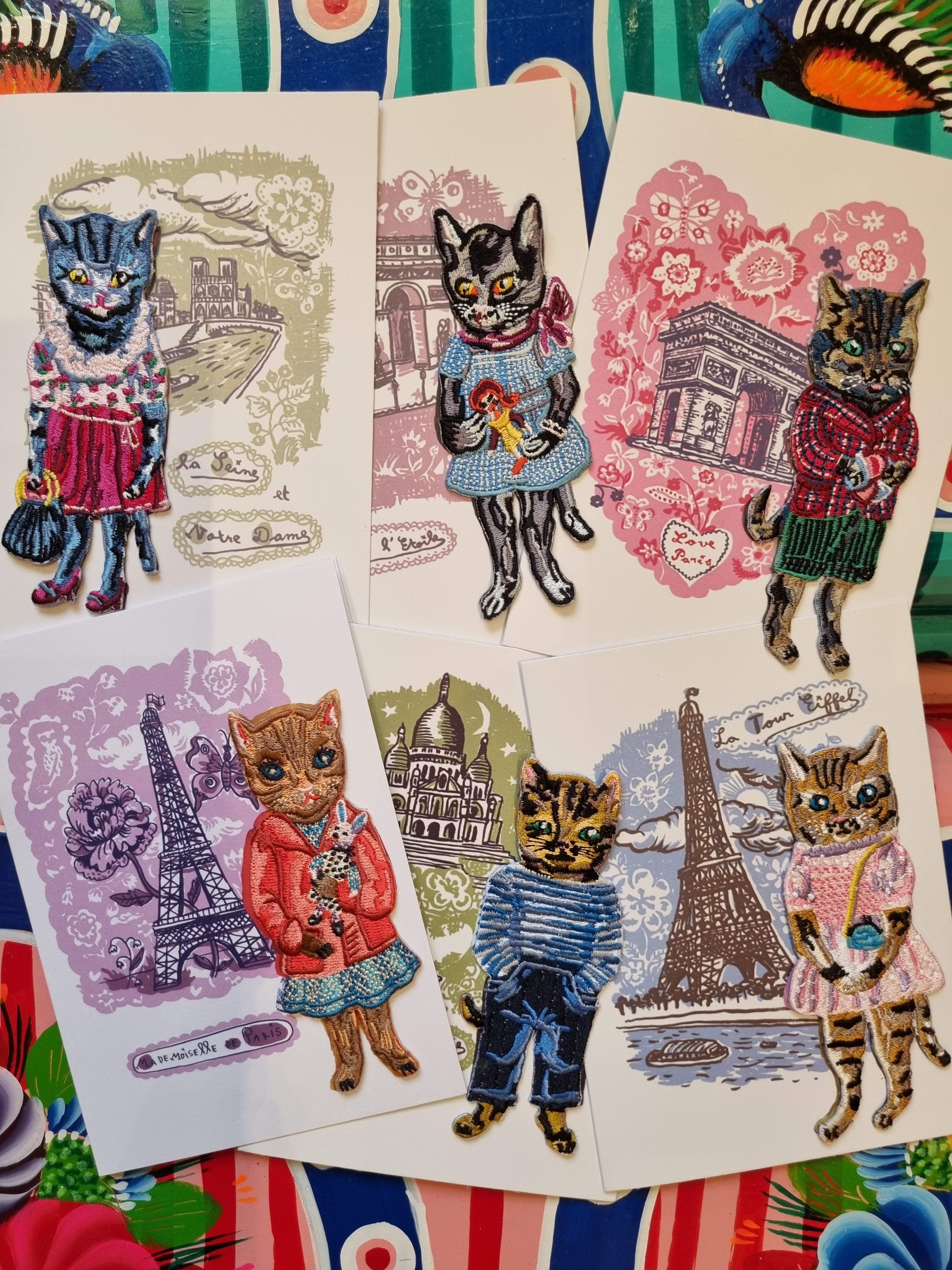 Cat iron on patch cards by Nathalie Lete