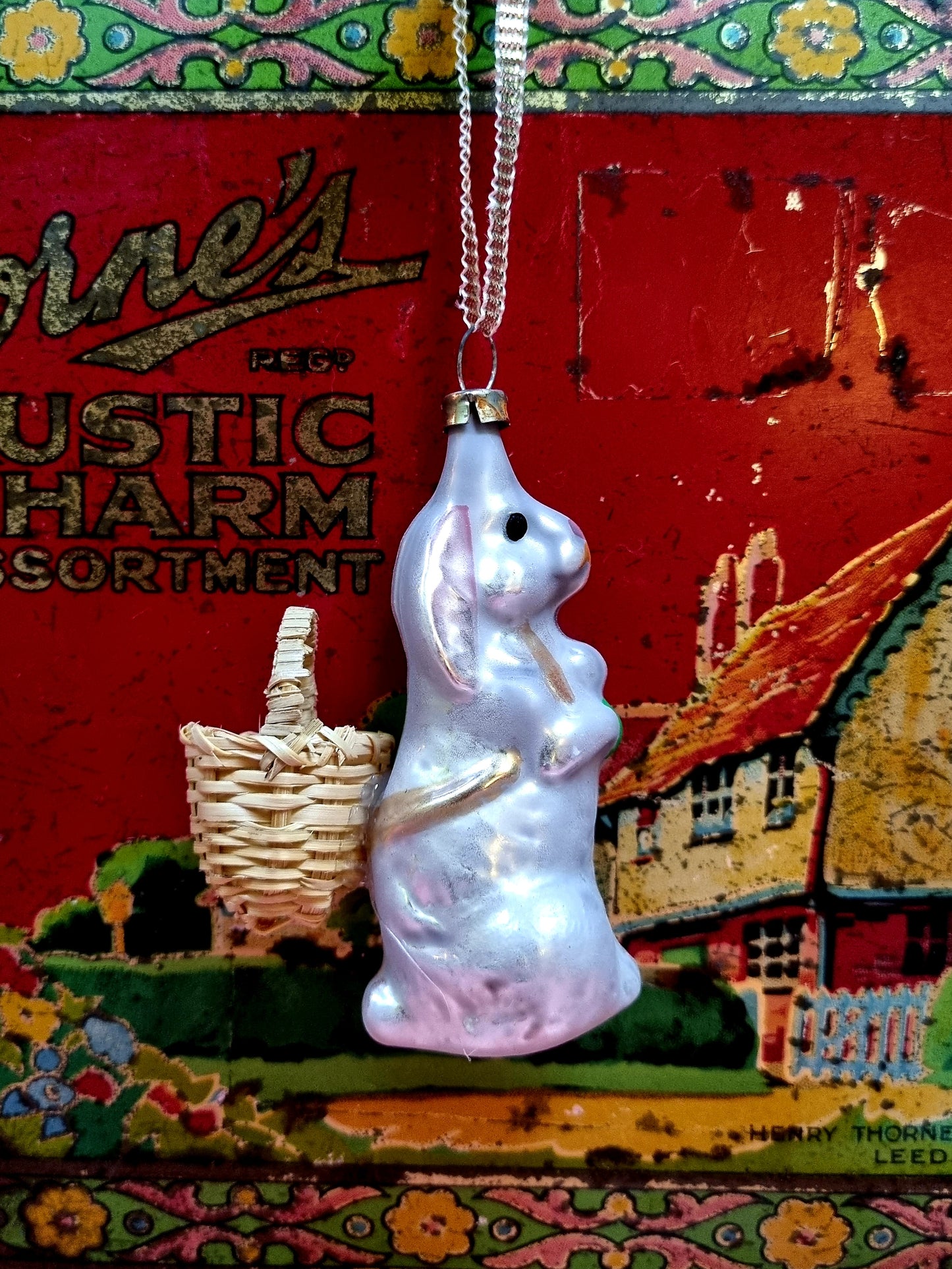 Bunny with basket - vintage moulded glass baubles