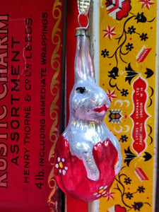 Bunny in red egg - vintage moulded glass baubles