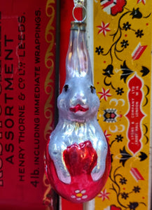 Bunny in red egg - vintage moulded glass baubles