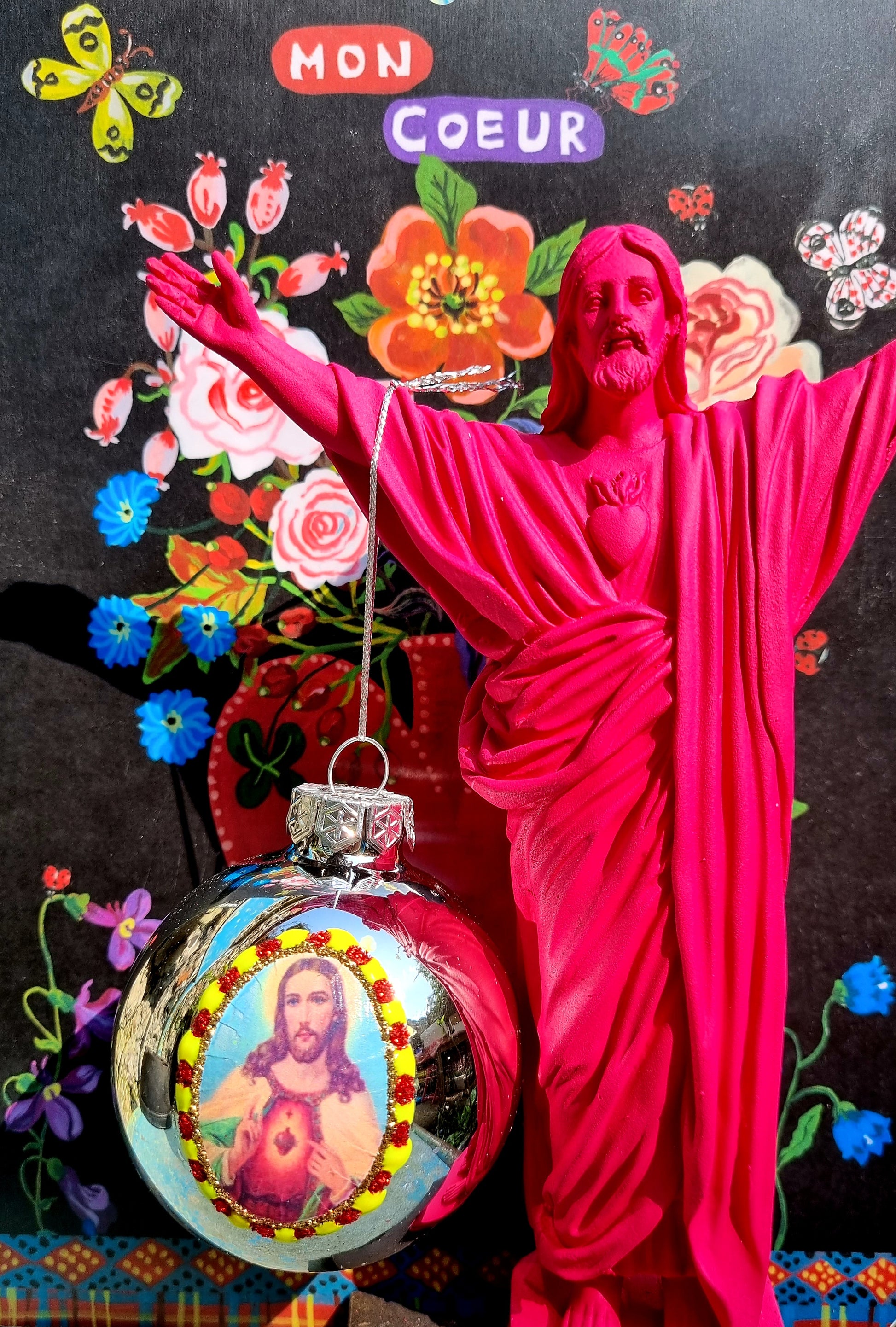 Kitsch catholic glass baubles