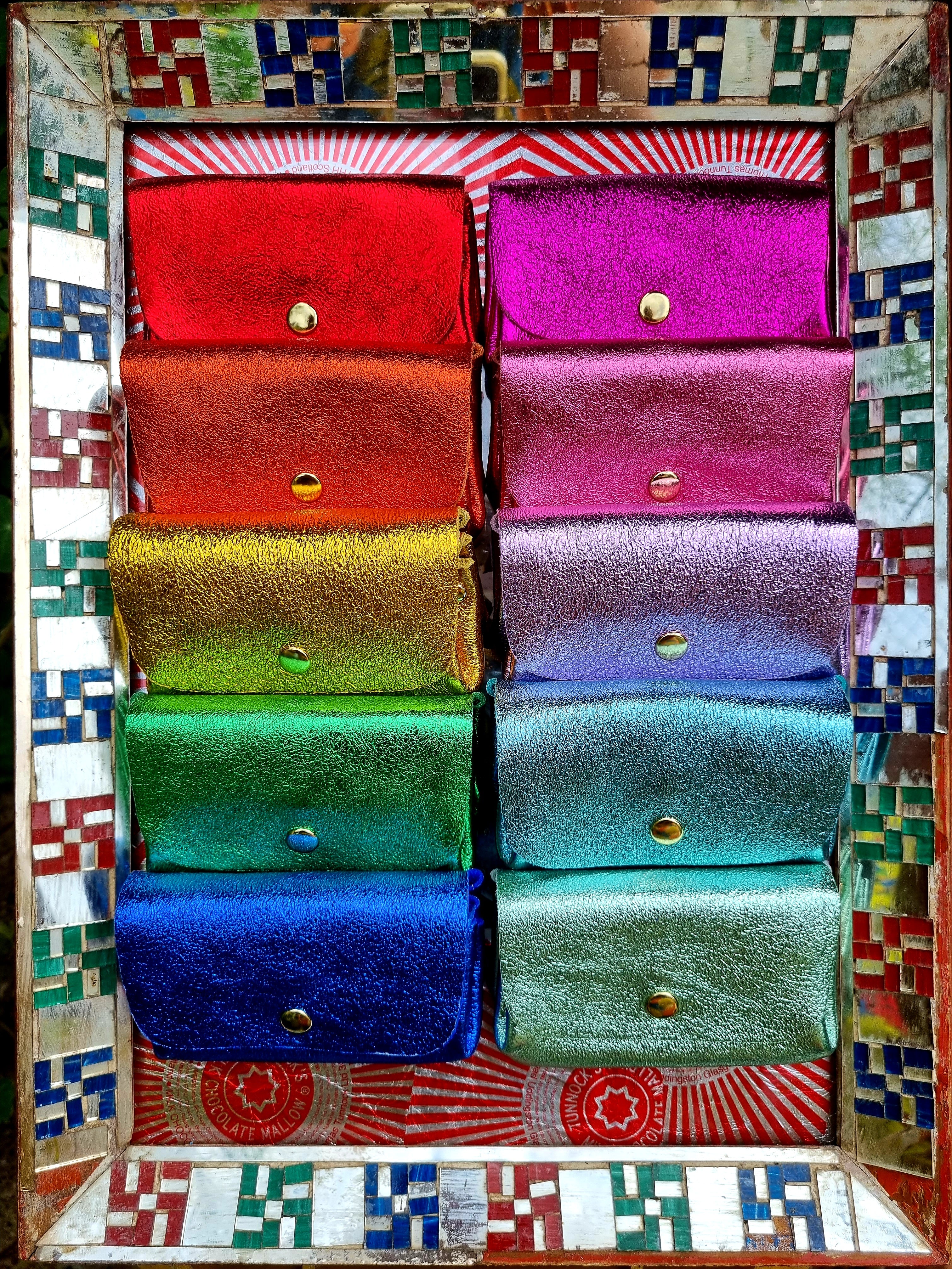 Rainbow metallic leather popper purses