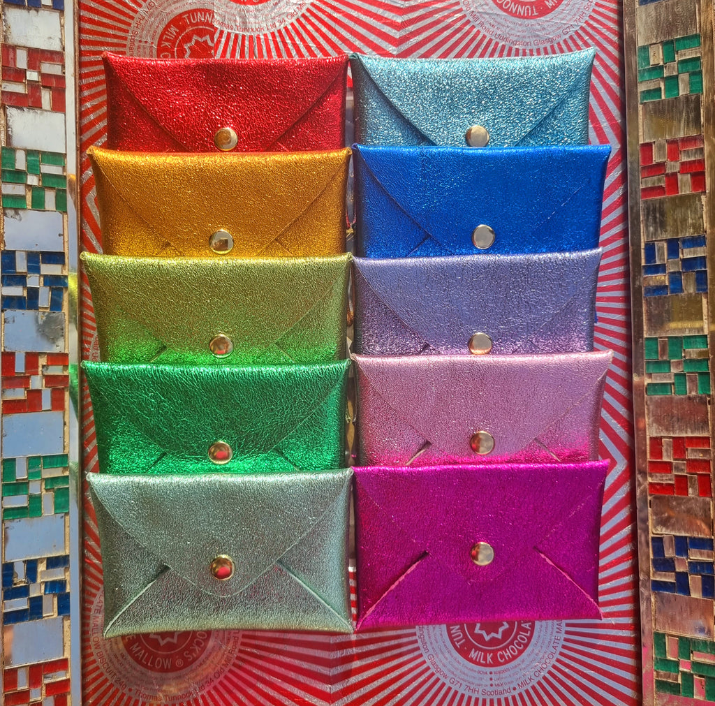 Rainbow metallic leather origami card holder