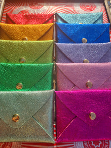 Rainbow metallic leather origami card holder