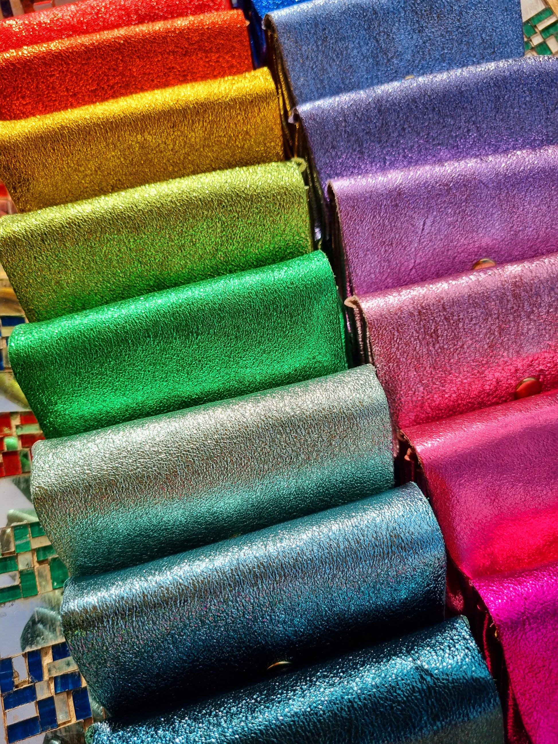 Rainbow metallic leather popper purses