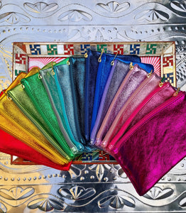 Rainbow metallic leather pouch - large