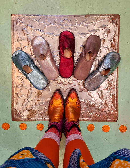 Soft leather metallic slippers