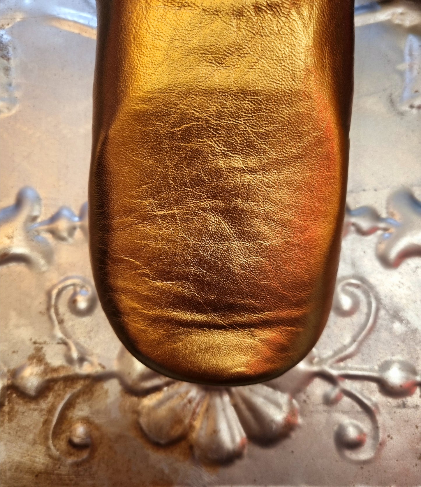 Soft leather metallic slippers