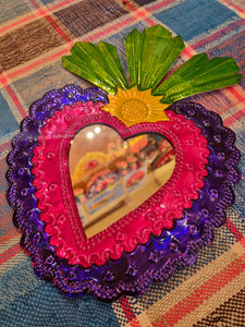 Large Mexican floral hearts mirror