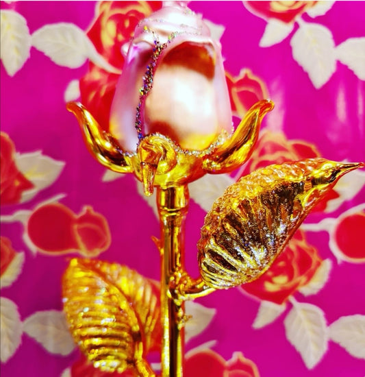 gold christmas rose decoration hand blown glass hand painted