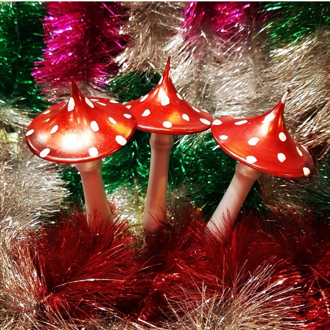 traditional german decoration mushroom Christmas Heirloom glass ornaments hand blown glass fly agaric mushroom