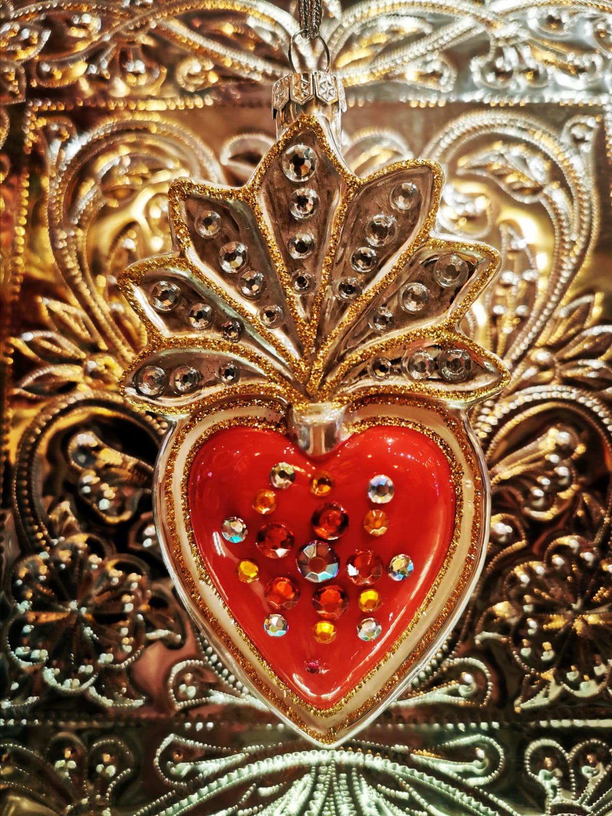 Red sacred heart christmas decoration. This fantastic sacred heart ornament will bring some catholic christmas glitz to your Christmas tree or festive holiday display.