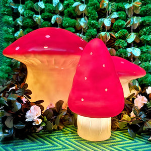 Woodland toadstool lights for a bit of forest fairytale folklore magic to your home🍄.Kids love them for a nightlight too. 

Made in Germany. 

Led light.

Small size 28cm high x 15cm wide

Medium size 25cm high x 25cm wide

Large size 33cm high x 32cm wide


