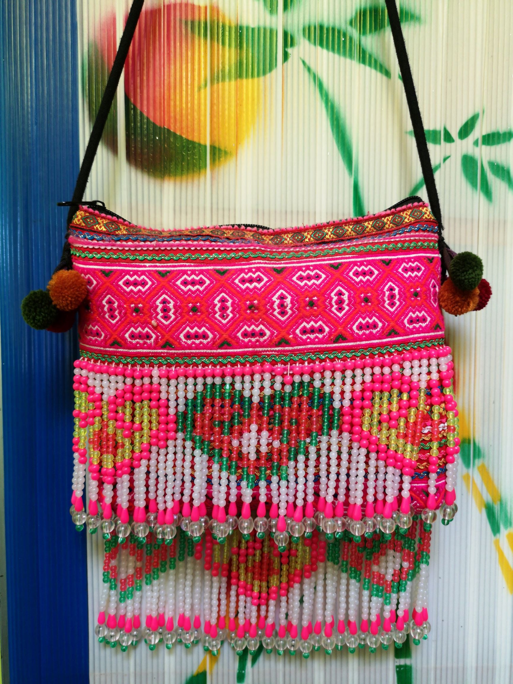 Flower Hmong upcycled textile cross shoulder bag
