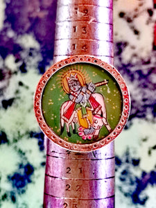 Hand painted hindu god miniatures. Krishna Green ring