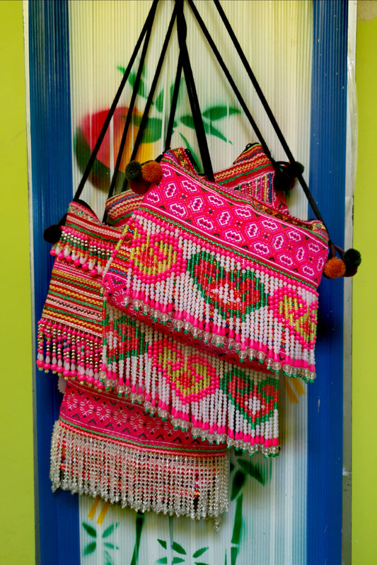 Flower Hmong upcycled textile cross shoulder bag