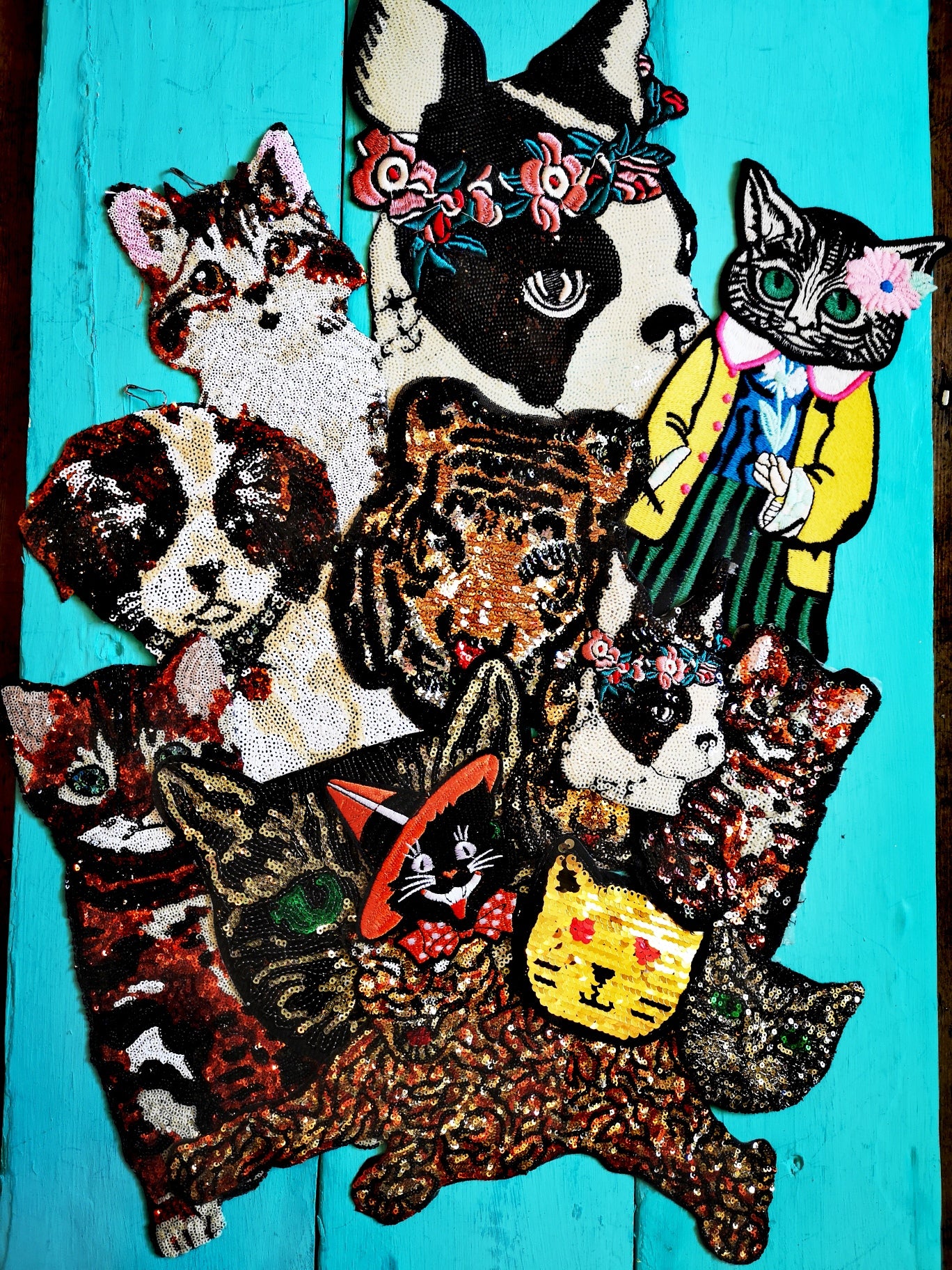 Cat and dog sequin iron on patches