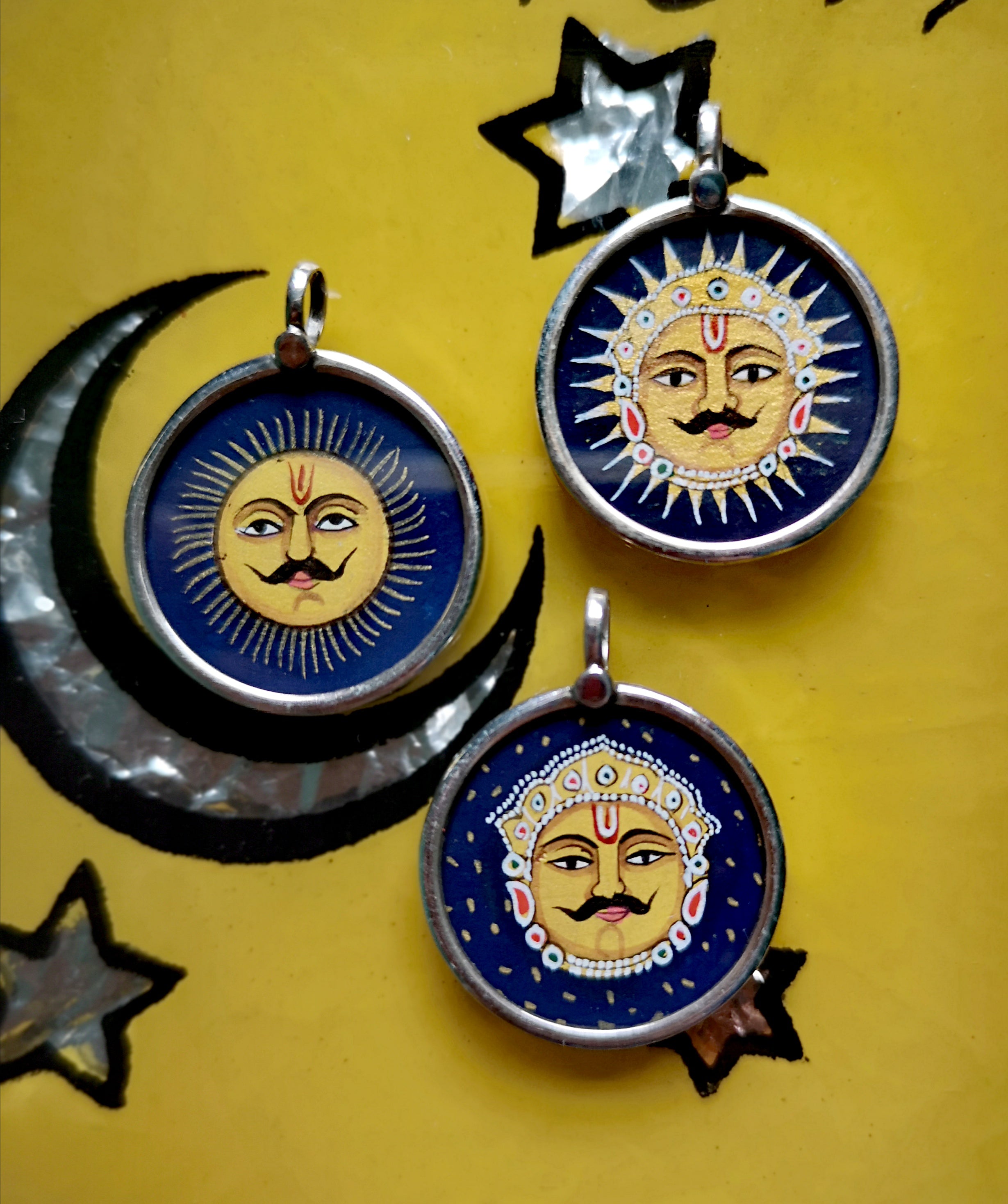 Indian hand painted sun man minature pendant