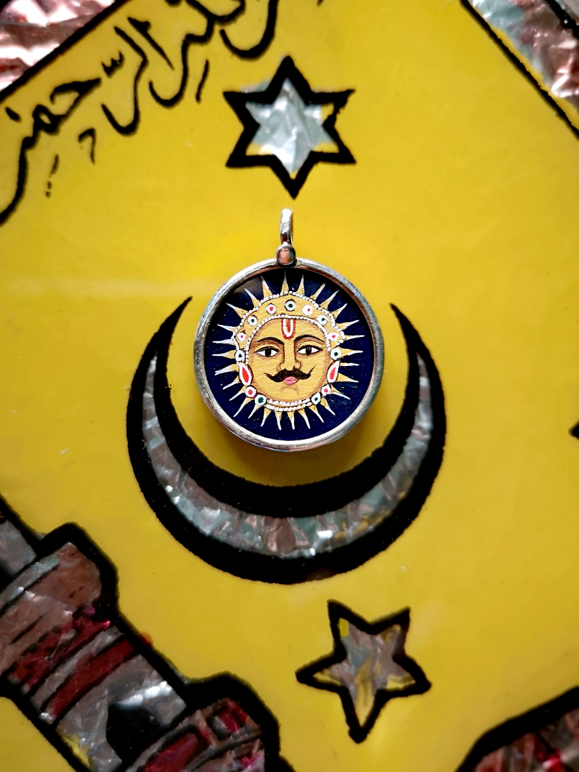 Indian hand painted sun man minature pendant