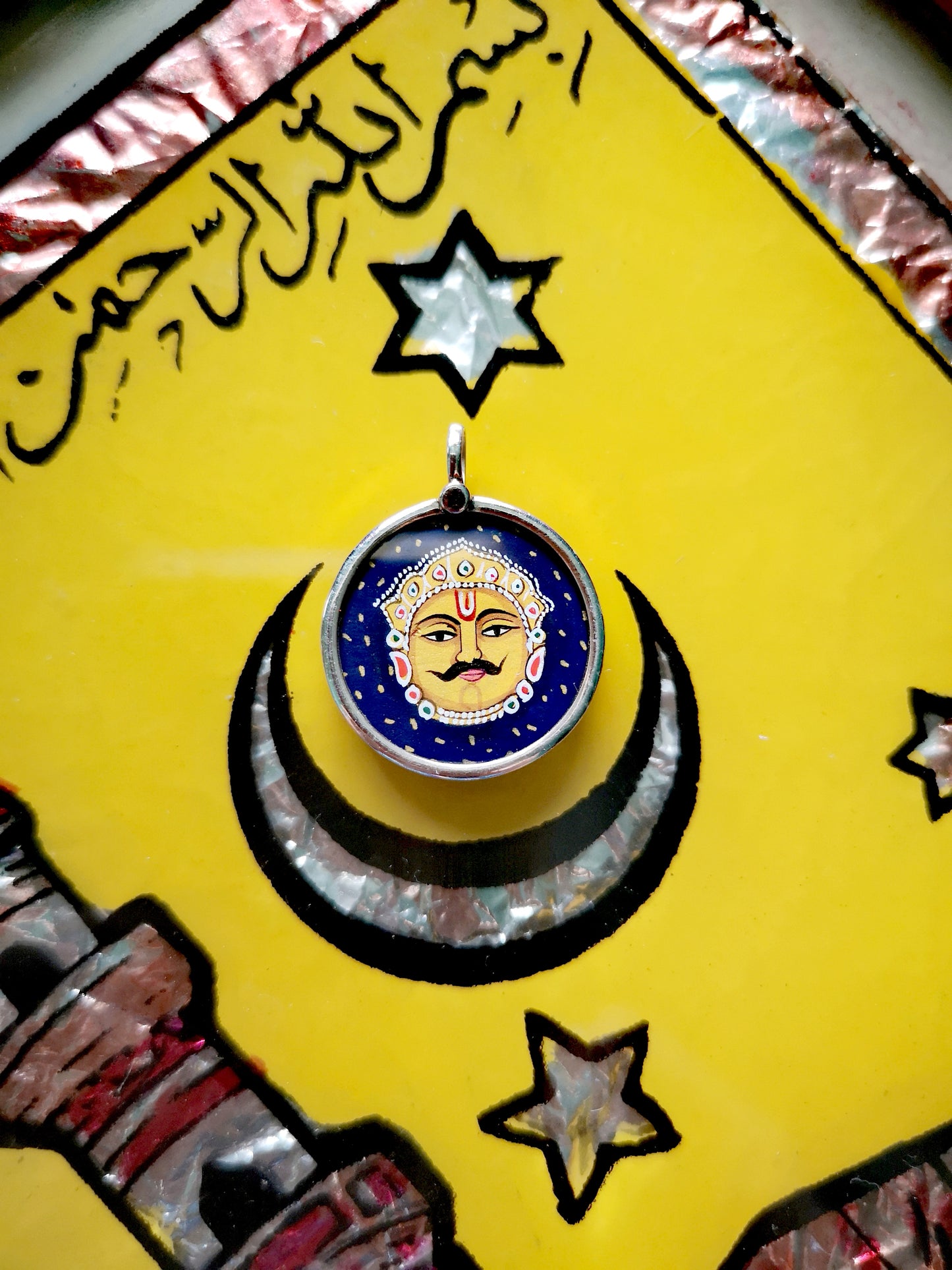 Indian hand painted sun man minature pendant