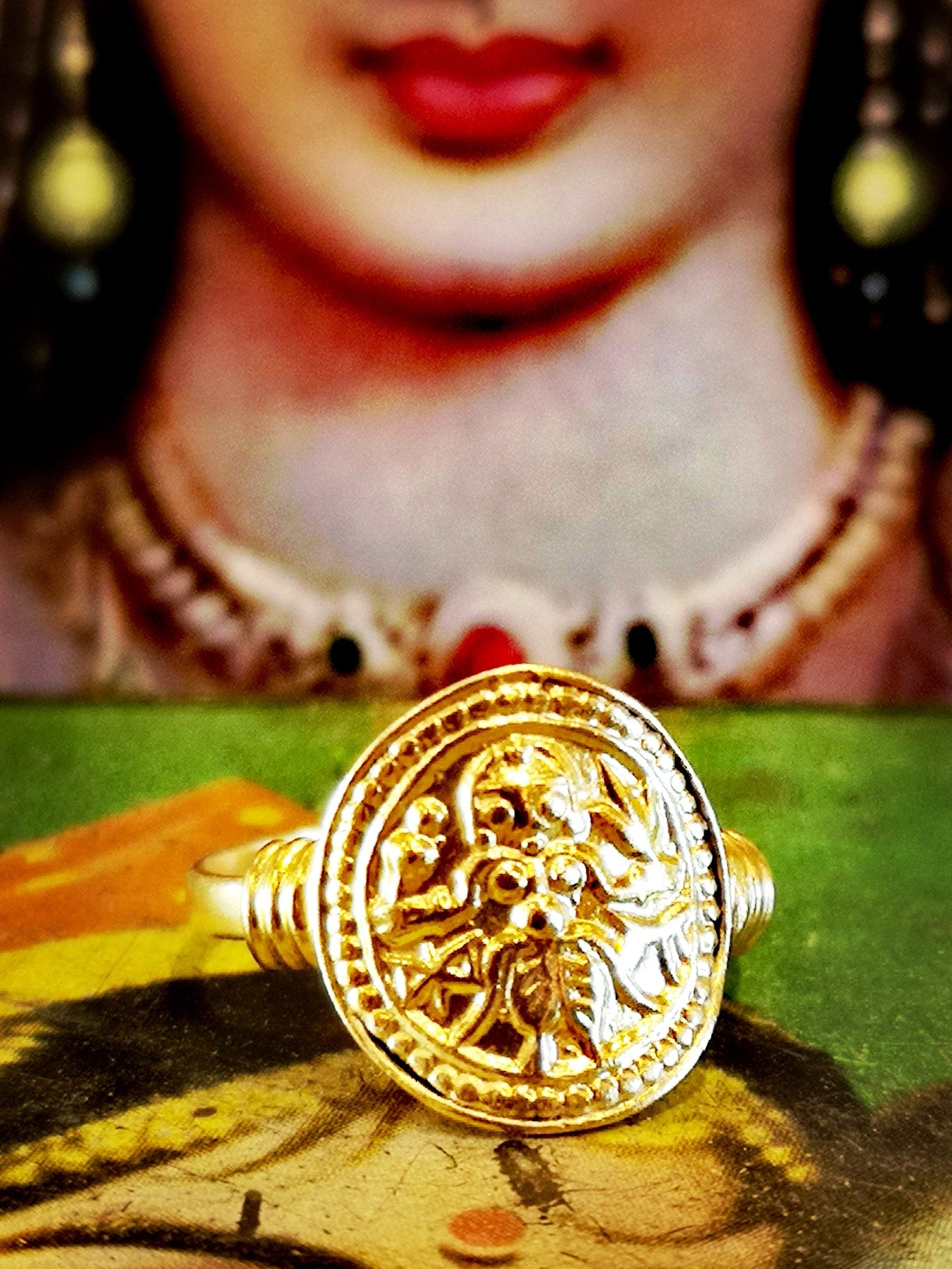Gold plated god amulet ring