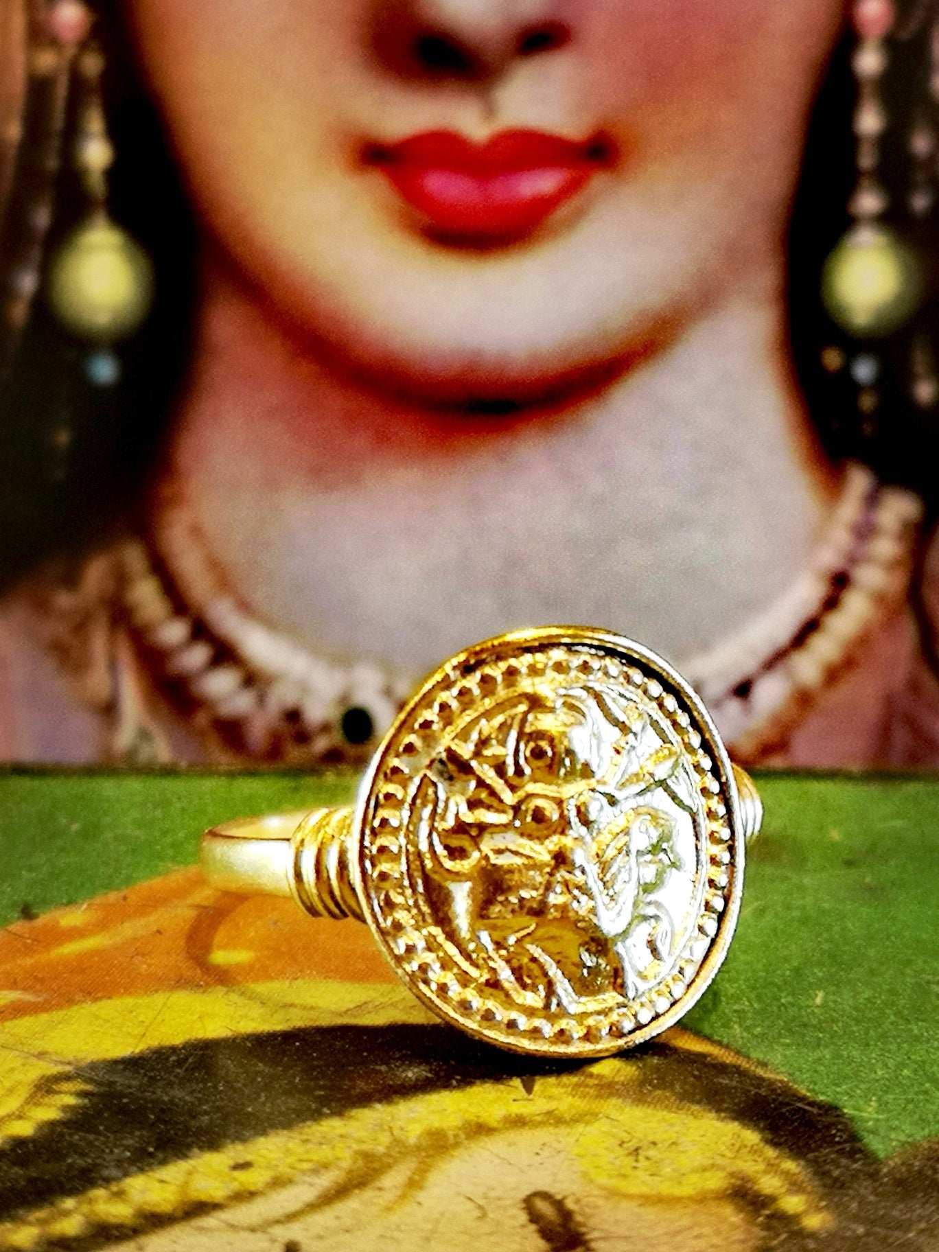 Gold plated god amulet ring