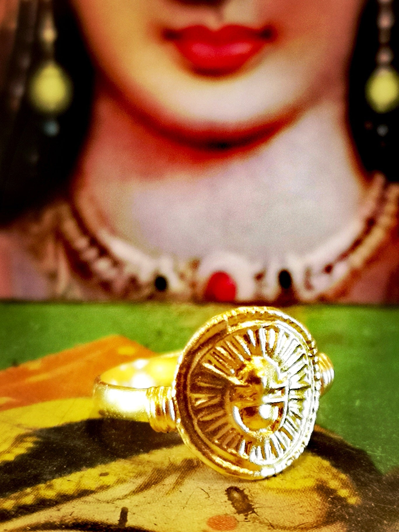Gold plated god amulet ring