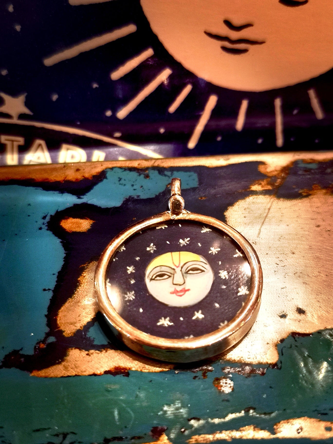 Hand painted Indian moon pendants