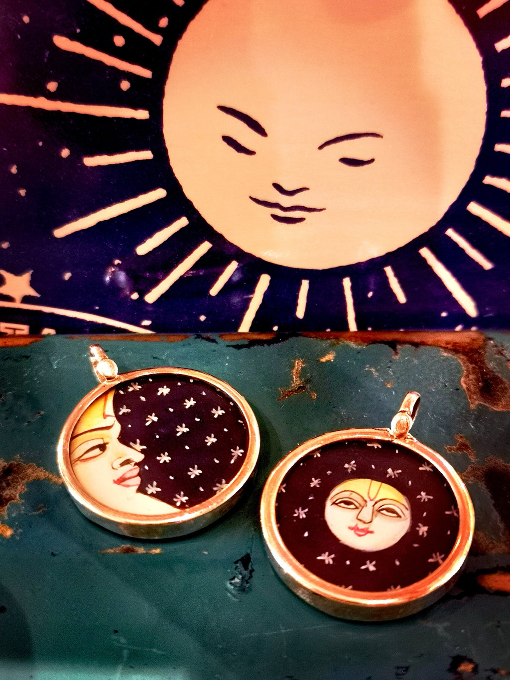 Hand painted Indian moon pendants