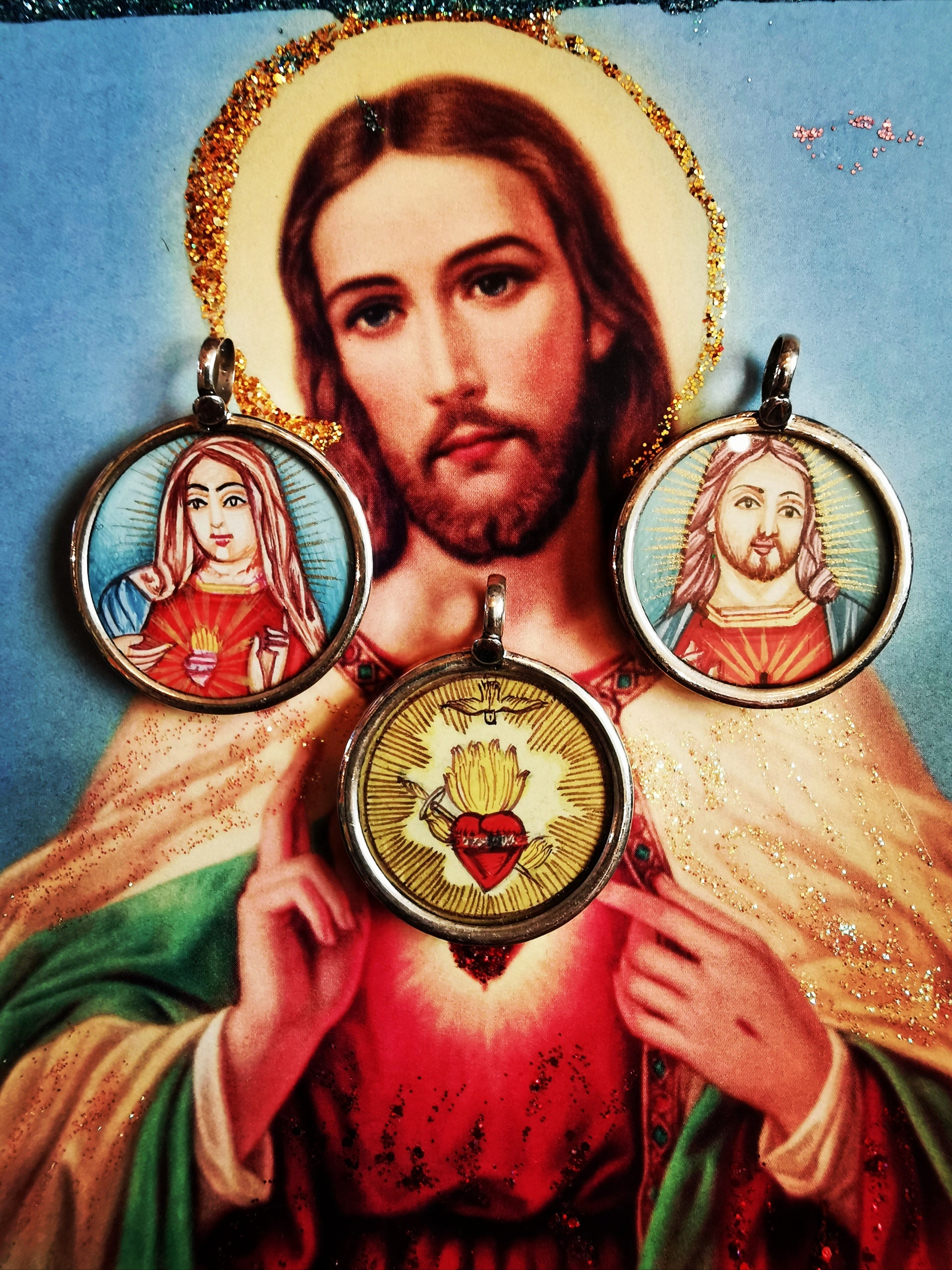 Hand painted Indian Catholic pendants