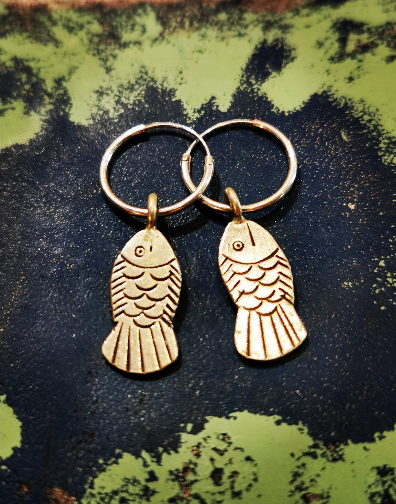 Burmese flora and fauna hoop earrings