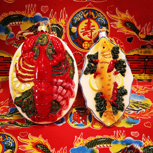 lobster and fish dinner glass decoration