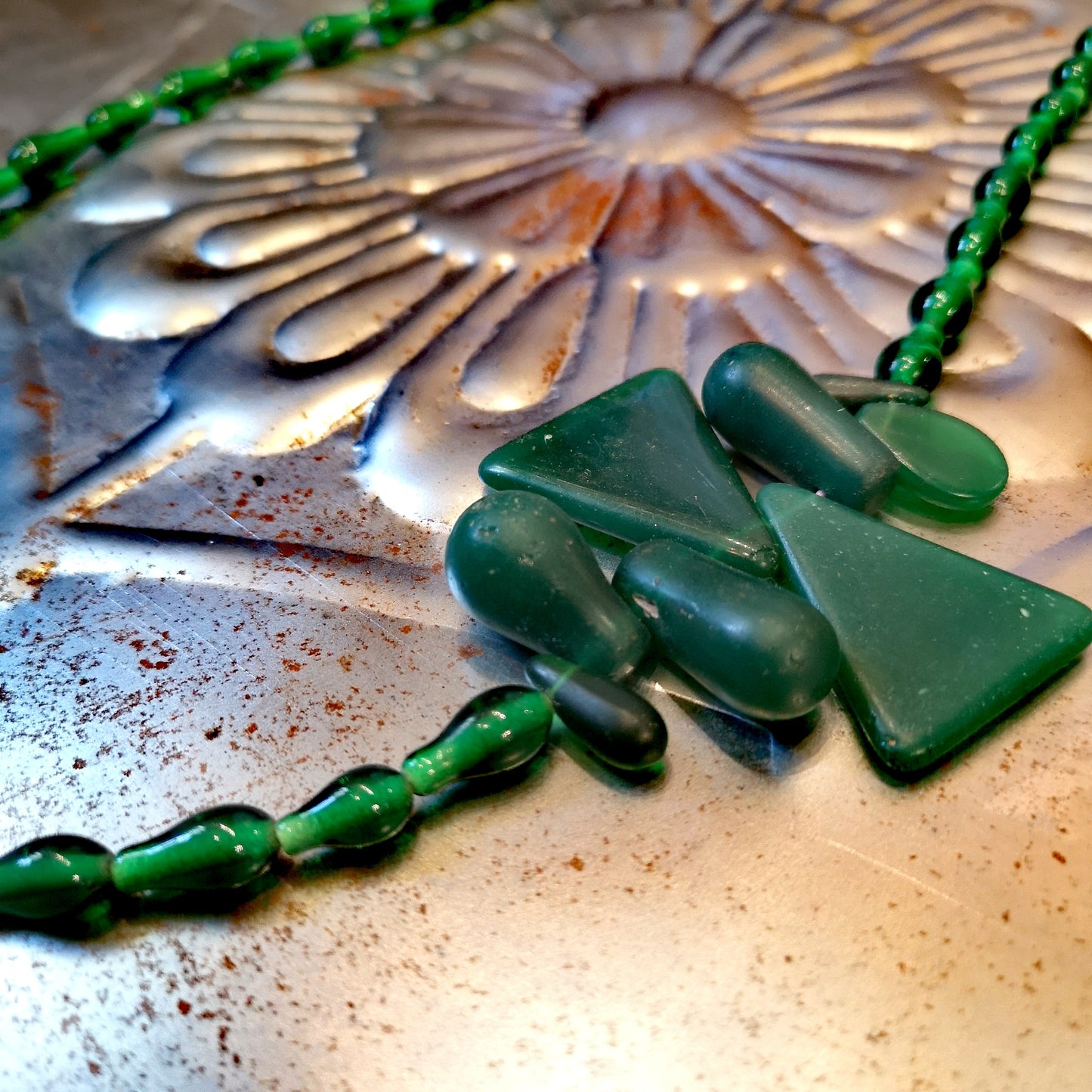 Green and yellow collection of antique and vintage trade beads