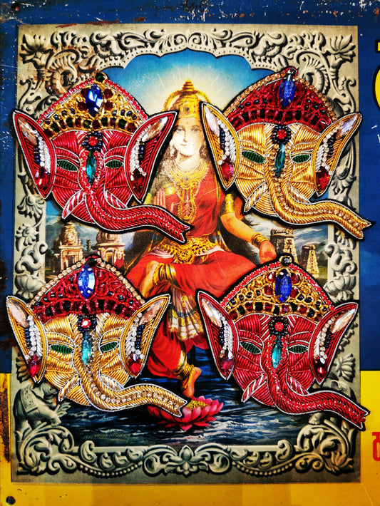 Absolutely amazing embroidery on these Ganesh bejewelled patches.Stitched by skilled Military patch embroiderers,using metal wire, thread and rhinestones.These are beautiful decorating pieces and could also be stitched onto clothing or bags or on a brooch back. 

7cm x 7cm


