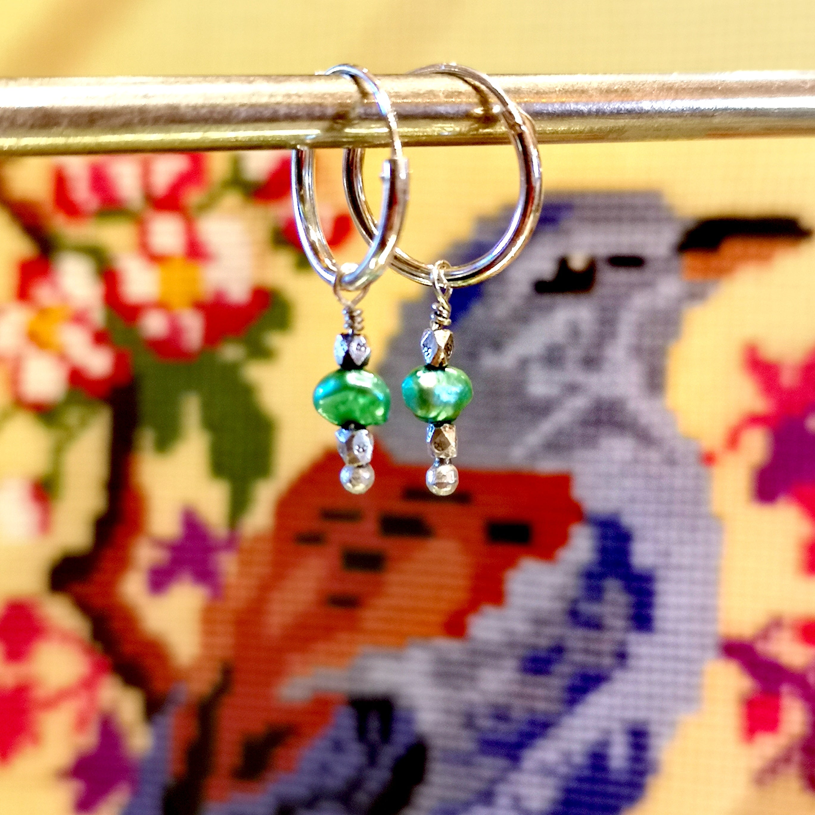 Dyed freshwater pearl hoops