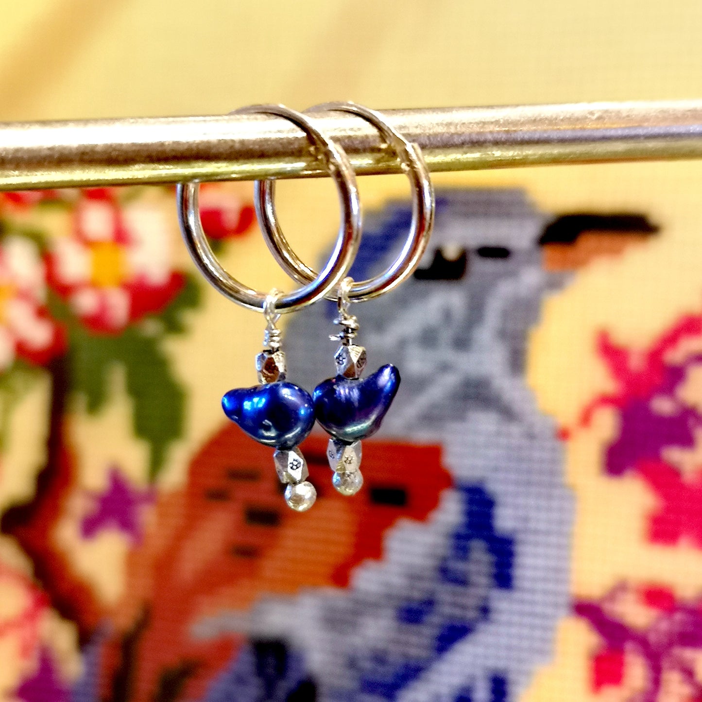 Dyed freshwater pearl hoops