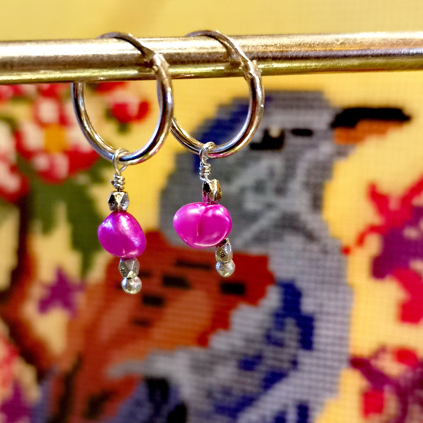 Dyed freshwater pearl hoops