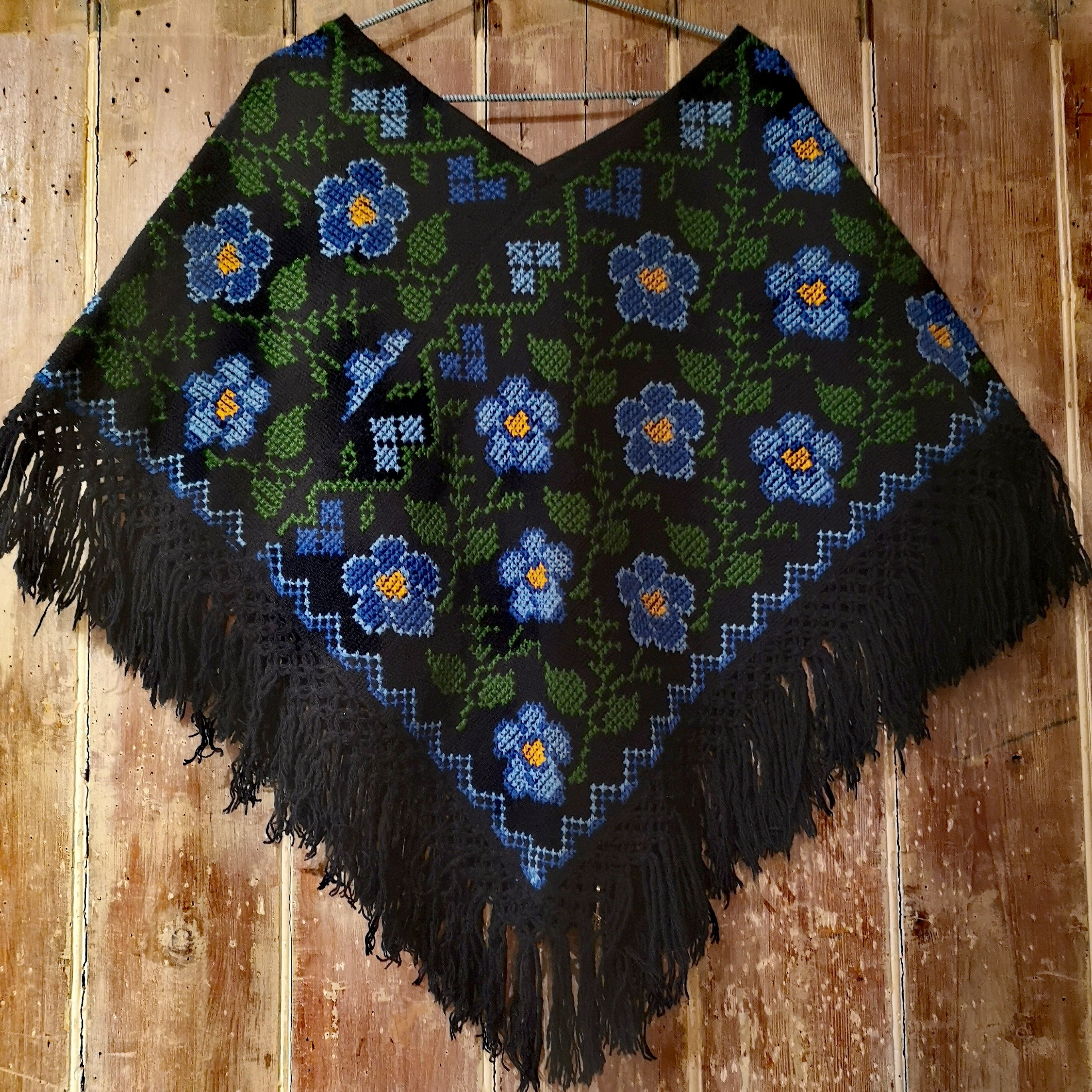 Mexican cross stitch poncho