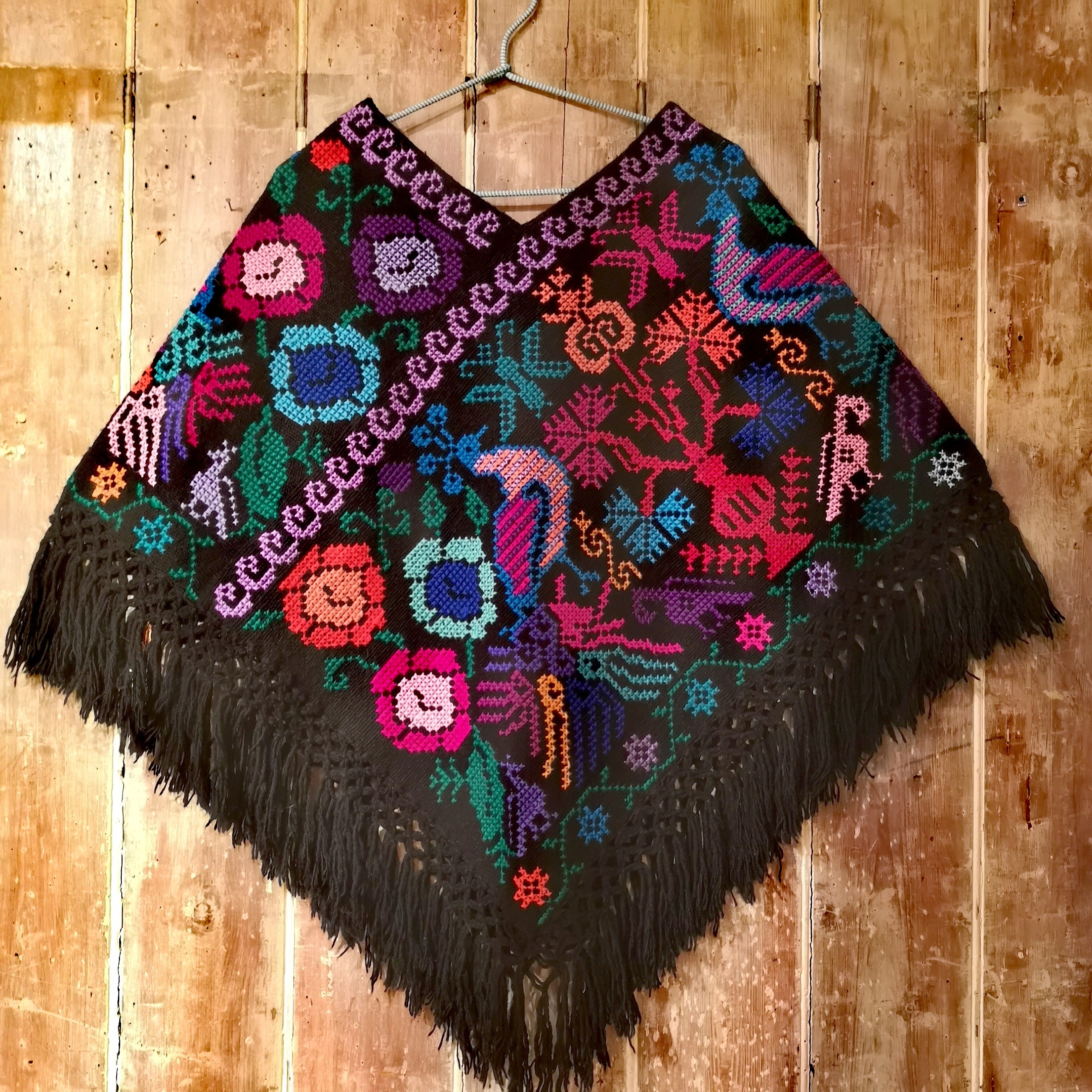 Add an extra gorgeous folky layer of warmth with these traditional hand stitched flora and flora designs on beautiful easy wear cotton ponchos. These are made by hand in the Mexican area of Hidalgo.

One size

Cotton poncho with acrylic stitching

Shoulder to midpoint measures 70cm

Washable at 30 degrees,dry naturally. 

