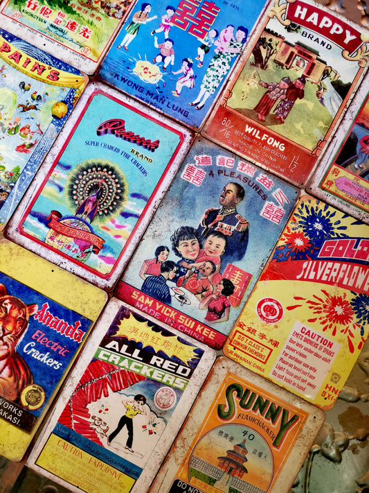 Firework tin signs